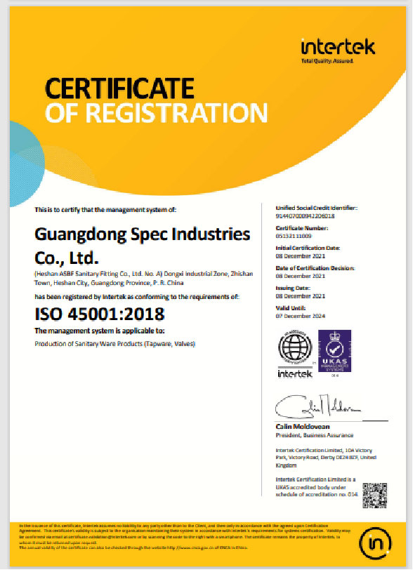 ISO45001 Certificate